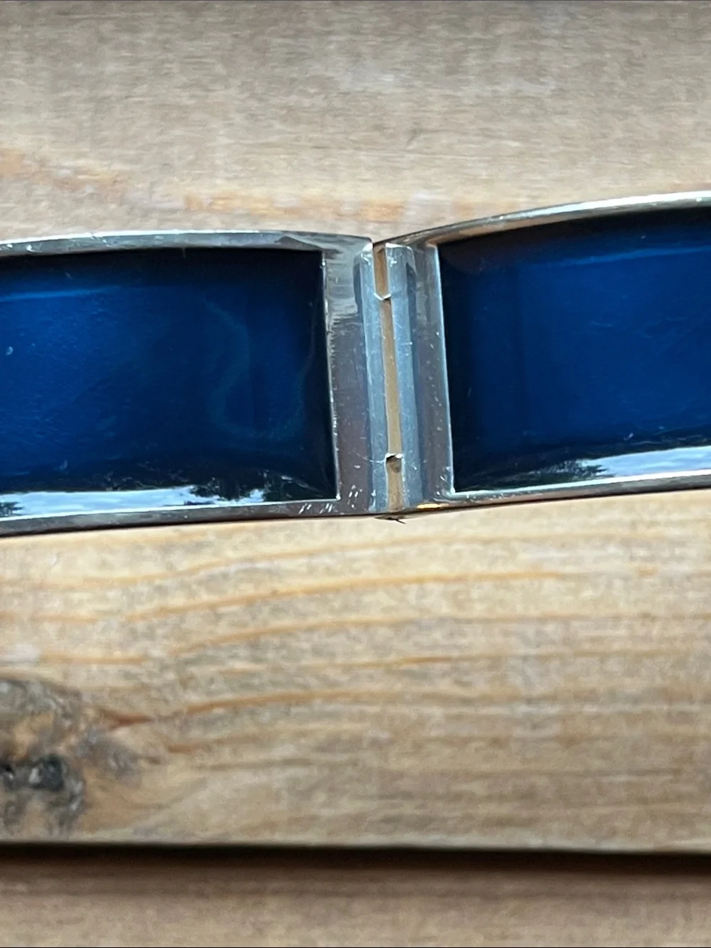 Blue Cuff Bracelet with polished silver